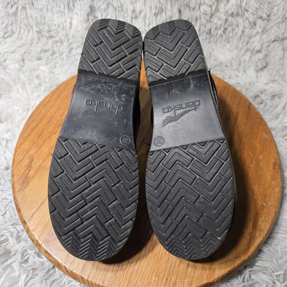 Dansko XP Womens 8/38 Professional Reflective Black Leather Slip-On Heeled Clogs - Picture 6 of 14